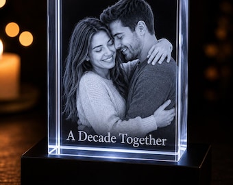 Custom Engraved 3D Crystal Photo with LED Base, Personalized Family Picture Keepsake, Memorial Gift for Loved Ones Forever