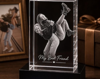 Personalized Best Friend 3D Crystal Photo, Bestie Birthday Gift, Friendship Gift, Soul Sister Gifts, Laser Engraved K9 Crystal Keepsake