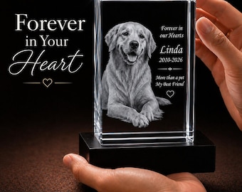 Personalized Pet Memorial Crystal, Custom 3D Dog Photo Engraving, Pet Loss Keepsake, Sympathy Gift for Dog Lover, Memorial Light