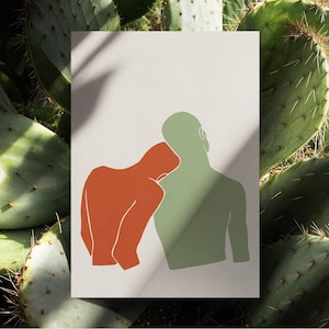 Stampa artistica di coppia gay / Murphy, Arancione Salvia Verde / Arte murale queer, Decorazione per la casa LGBTQ+, Illustrazione intima, Poster, MCM, Japandi, Regalo
