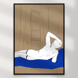 Impression d'art gay masculin | Art mural queer en téléchargement numérique – Chris bleu blanc brun, décoration d'intérieur LGBTQ+, illustration intime, cadeau imprimable