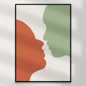 Impression d'art de baiser | Art mural queer en téléchargement numérique – Darcy vert orange, décoration d'intérieur LGBTQ+, illustration de l'amour gay, cadeau imprimable, art de la fierté