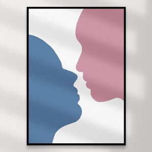 Impression d'art de baiser | Art mural queer en téléchargement numérique – Darcy bleu rose, décoration d'intérieur LGBTQ+, illustration de l'amour gay, cadeau imprimable, art de la fierté