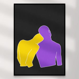 Impression d'art de couple non binaire | Art mural queer en téléchargement numérique – Murphy rose jaune, décoration d'intérieur LGBTQ+, illustration intime, cadeau gay