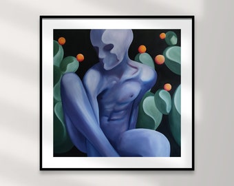 oil painting, printable download, surreal portrait, figurative art, contemporary, face, abstract wall art, modern artwork, queer, gay