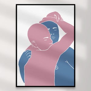 Impression d'art couple gay | Art mural queer en téléchargement numérique – Cillian Pink Blue, décoration d'intérieur LGBTQ +, illustration intime, imprimable Trans Pride
