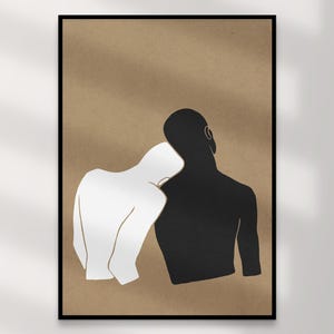 Impression d'art couple gay | Art mural queer en téléchargement numérique – Murphy noir blanc beige, décoration d'intérieur LGBTQ+, illustration intime, cadeau d'impression