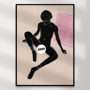 Impression d'art gay masculin | Art mural queer en téléchargement numérique – Finn noir rose beige, décoration d'intérieur LGBTQ+, illustration intime, cadeau imprimable