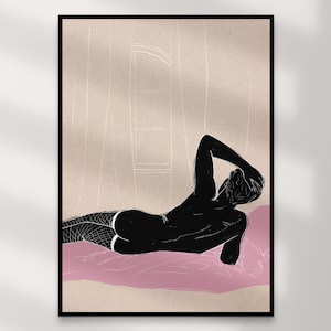 Impression d'art gay masculin | Art mural queer en téléchargement numérique – Chris rose noir et beige, décoration d'intérieur LGBTQ+, illustration intime, cadeau imprimable