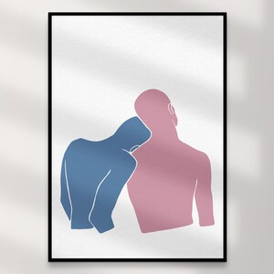 Impression d'art couple gay | Art mural queer en téléchargement numérique – Murphy bleu rose blanc, fierté LGBTQ+, décoration d'intérieur, illustration intime, cadeau d'impression