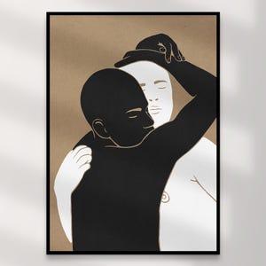 Impression d'art couple gay | Art mural queer en téléchargement numérique – Cillian noir blanc beige, décoration d'intérieur LGBTQ+, illustration intime, cadeau imprimable