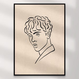Impression d'art portrait masculin | Art mural queer en téléchargement numérique – Lineart noir beige max, décoration d'intérieur LGBTQ +, illustration gay, cadeau imprimable