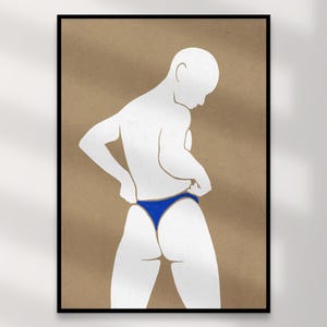 Impression d'art gay masculin | Art mural queer en téléchargement numérique – Steve bleu blanc beige, décoration d'intérieur LGBTQ+, illustration intime, cadeau imprimable