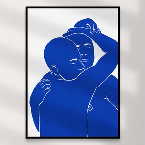 Impression d'art couple gay | Art mural queer en téléchargement numérique – Papier blanc bleu Cillian, décoration d'intérieur LGBTQ+, illustration intime, cadeau imprimable