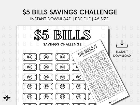 PRINTABLE 5 Dollar Bills Savings Challenge | A6 Size