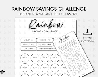 DRUCKBARE Rainbow Savings Challenge | A6 Größe | Sofortiger Download PDF-Datei