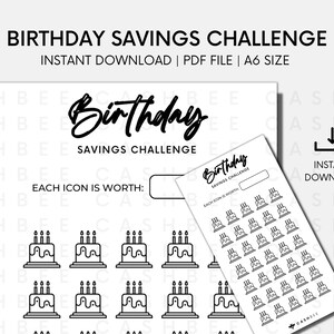 PRINTABLE Birthday Savings Challenge | A6 Size | Instant Download PDF File
