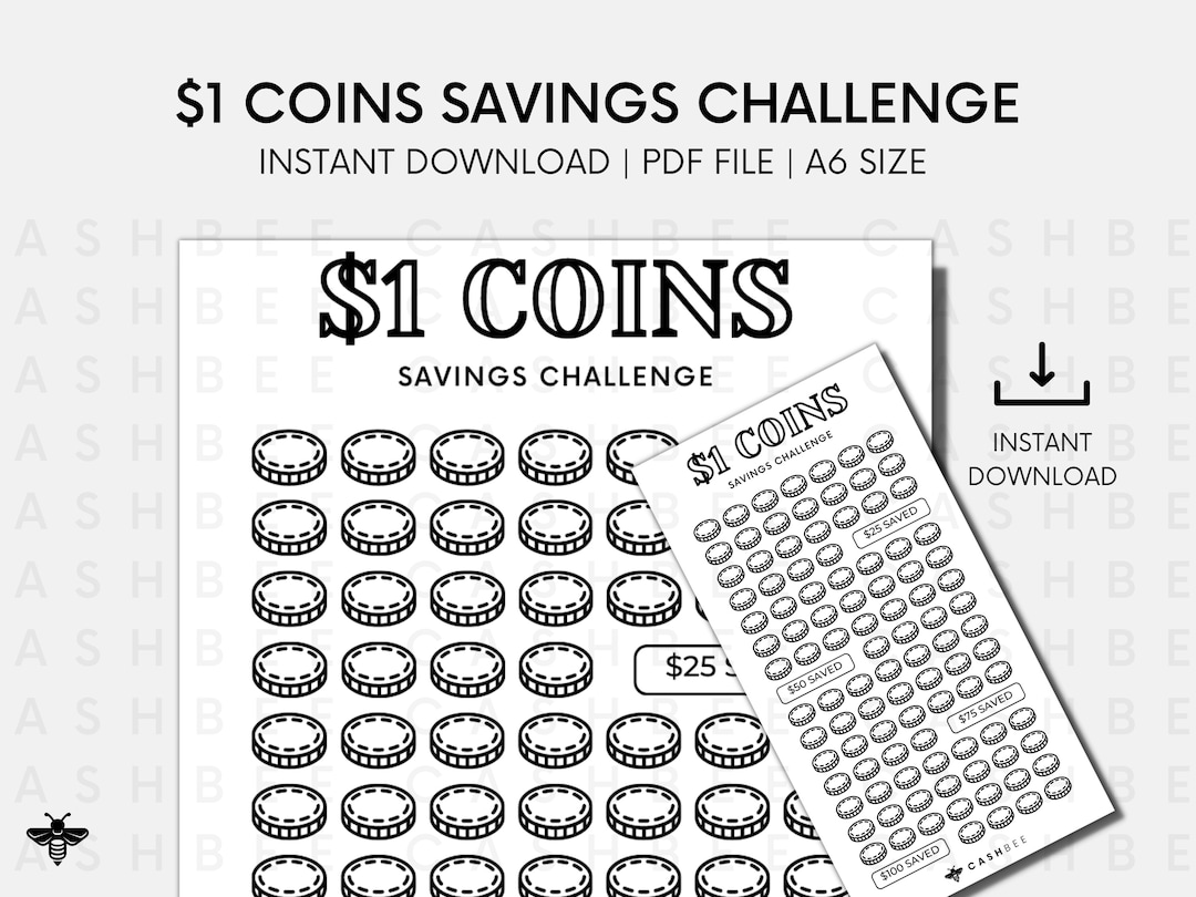 PRINTABLE 1 Dollar Coins Savings Challenge A6 Size Instant Etsy