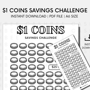 PRINTABLE 1 Dollar Coins Savings Challenge | A6 Size | Instant Download PDF File