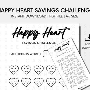 PRINTABLE Happy Heart Savings Challenge | A6 Size | Instant Download PDF File