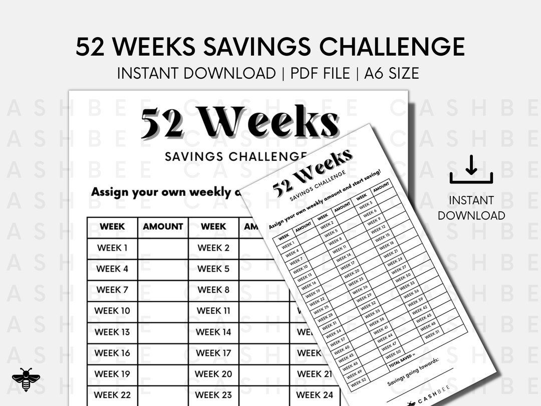 PRINTABLE 52 Weeks Savings Challenge | A6 Size | Instant Download PDF ...