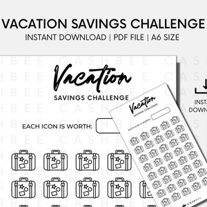 PRINTABLE Vacation Savings Challenge | A6 Size | Instant Download PDF File