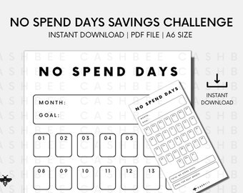 PRINTABLE No Spend Days Savings Challenge | A6 Size | Instant Download PDF File