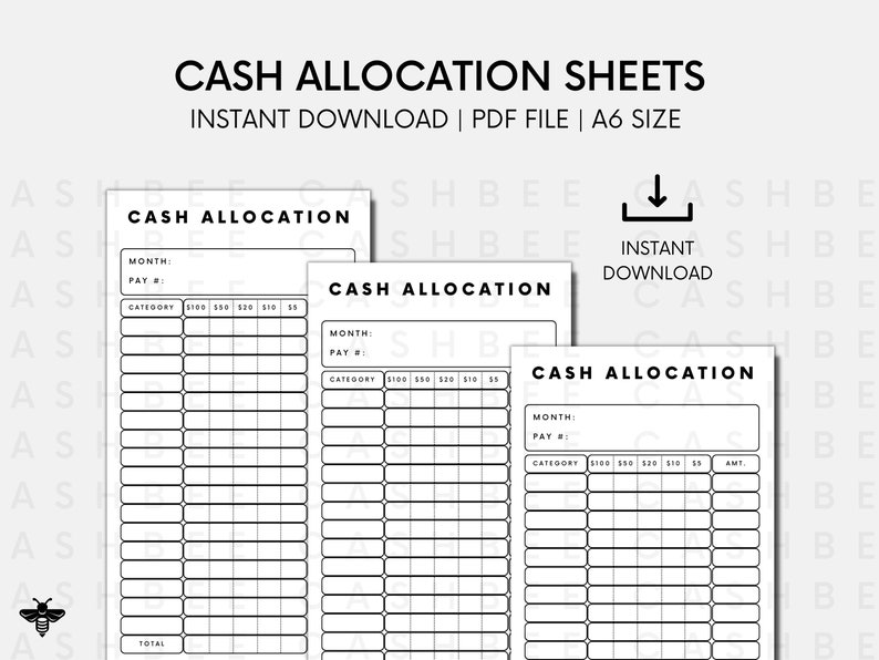 PRINTABLE Cash Allocation Sheets A6 Size Instant Download PDF File Etsy