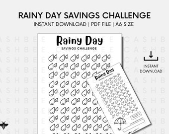 DRUCKBARE Rainy Day Savings Challenge | A6 Größe | Sofortiger Download PDF-Datei