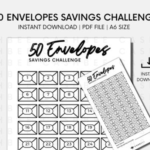 PRINTABLE 50 Envelopes Savings Challenge | A6 Size | Instant Download PDF File