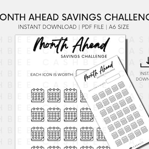 PRINTABLE Month Ahead Savings Challenge | A6 Size | Instant Download PDF File