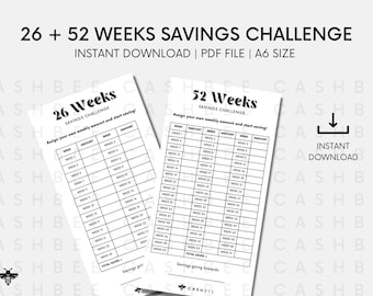 PRINTABLE 26 Weeks + 52 Weeks Savings Challenge Bundle | Instant Download Savings Challenge | A6 Savings Challenge Bundle