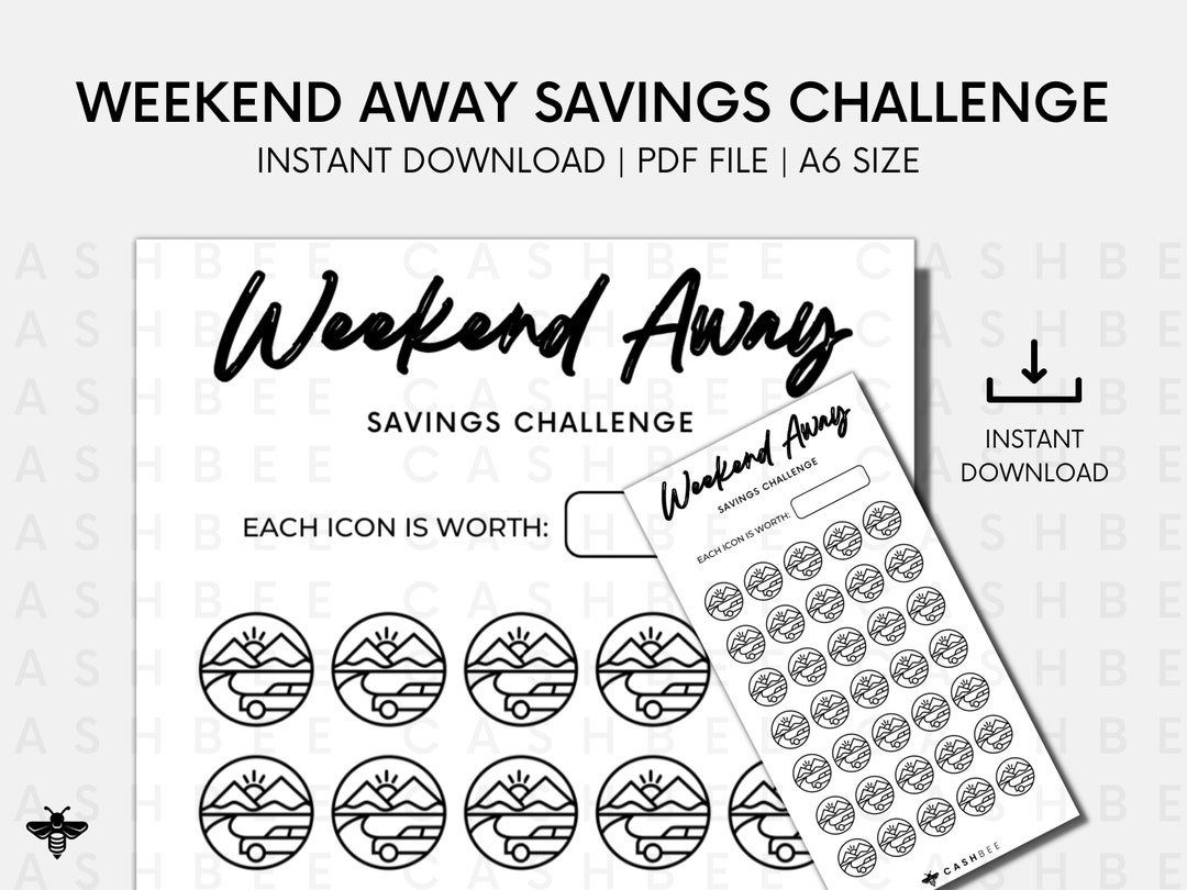 PRINTABLE Weekend Away Savings Challenge A6 Size Instant Download PDF