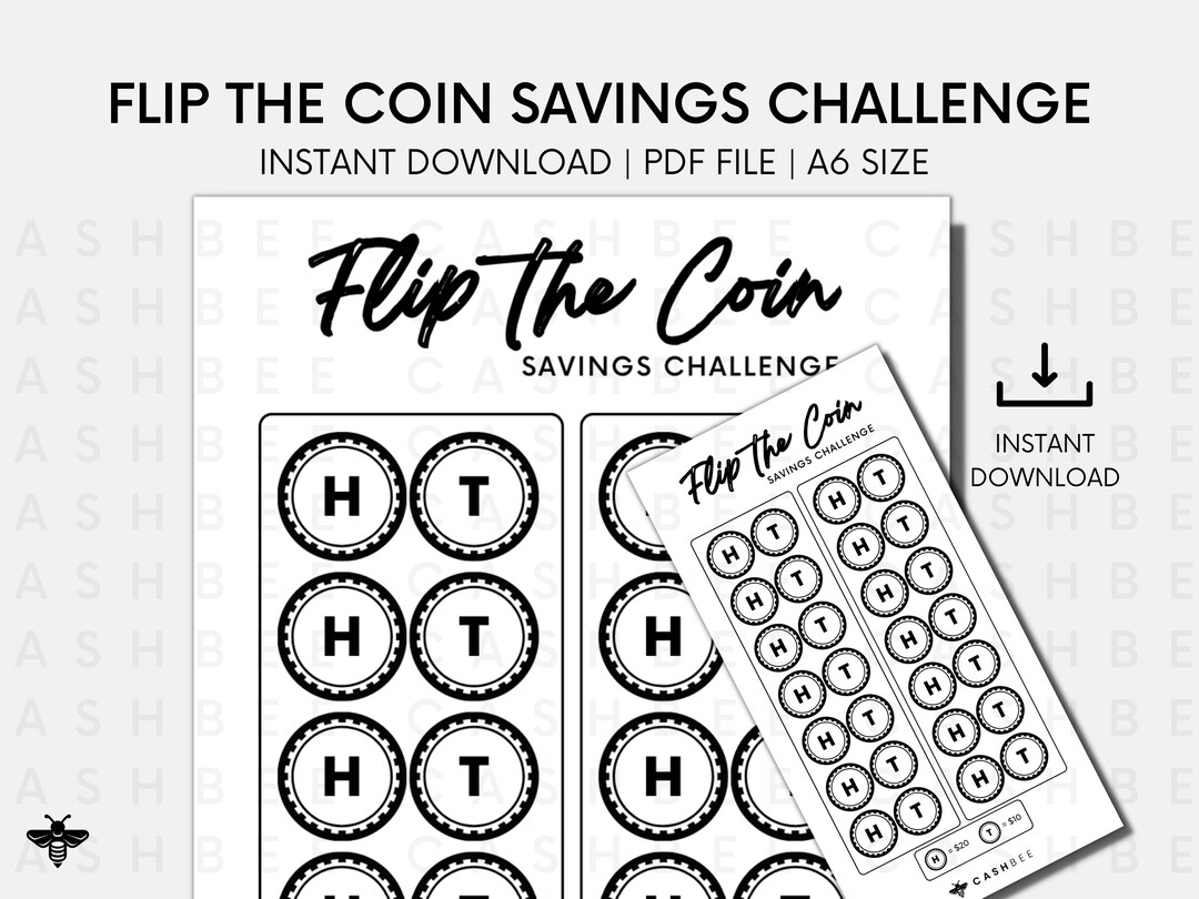 PRINTABLE Flip the Coin Savings Challenge A6 Size Instant Download PDF