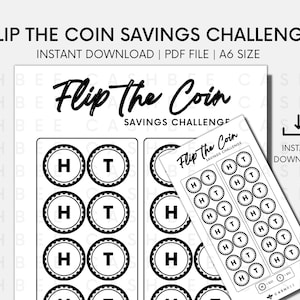 PRINTABLE Flip The Coin Savings Challenge | A6 Size | Instant Download PDF File