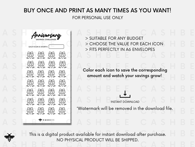 PRINTABLE Anniversary Savings Challenge A6 Size Instant - Etsy
