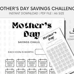 PRINTABLE Mother&#39;s Day Savings Challenge | A6 Size | Instant Download PDF File