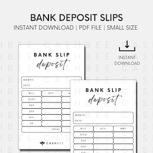 PRINTABLE Bank Deposit Slips | Wallet Size | Instant Download PDF File