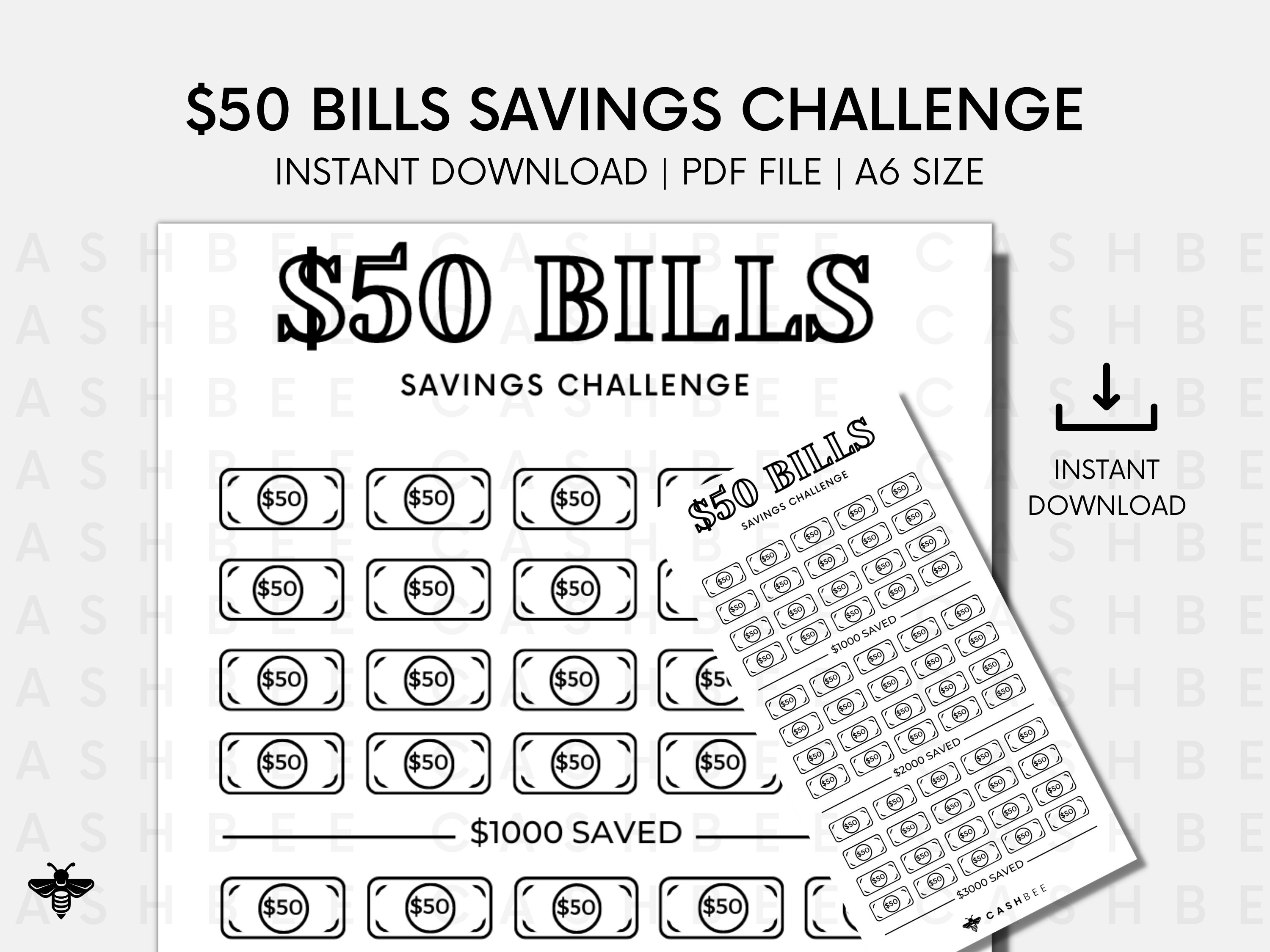 PRINTABLE 50 Dollar Bills Savings Challenge A6 Size - Etsy
