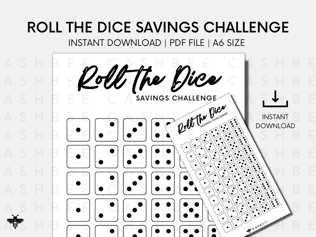 PRINTABLE Roll the Dice Savings Challenge A6 Size Instant Download PDF