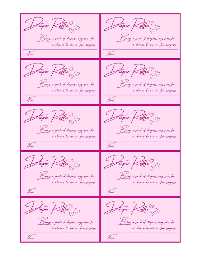 Pink Raffle Tickets Pdf Pink Printable Diaper Raffle Tickets - Etsy