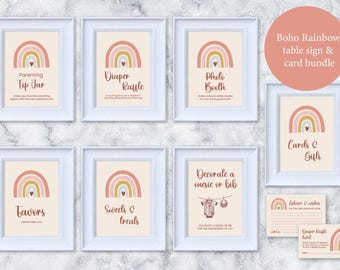Boho rainbow Baby Shower Signs Bundle, Bohemian Signage Kit, Girl Baby Sprinkle Package Printable, Instant download