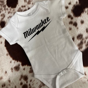 Milwaukee tool inspired baby onesie