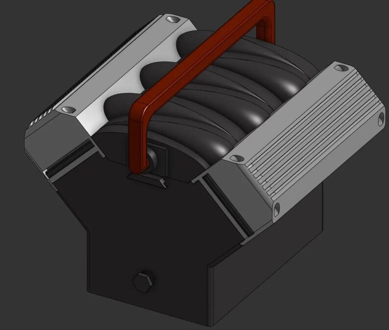 May include: A black and silver tool with a red handle. The tool has a series of black rollers and a handle that can be used to adjust the rollers.