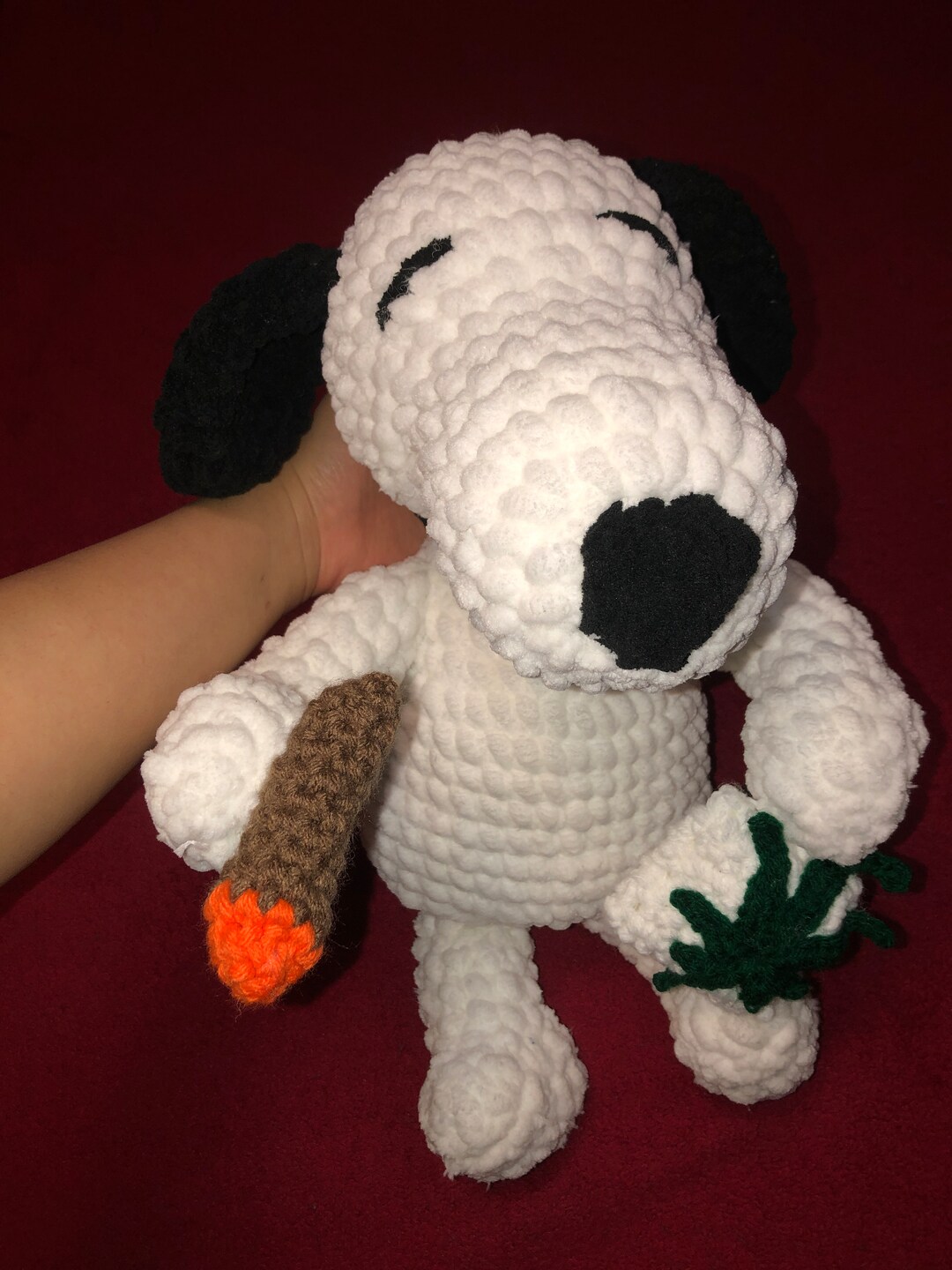 Knitted Snoopy With a Blunt Grass Etsy
