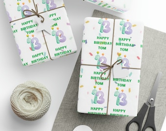 誕生日の名前入りラッピングペーパー、パーソナライズされた名前入りギフトラッピング、ハッピーバースデーラッピングペーパー、ユニークなギフトラッピング
