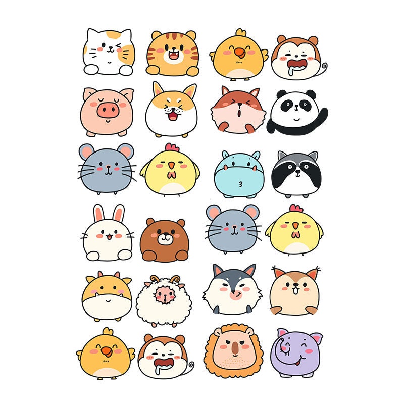 24 Cute Animals Face Clipart Png Instant Download Personal - Etsy Canada