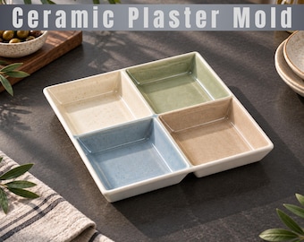 4 Compartment Ceramic Serving Plate Plaster Mold STL File | Slip Casting Mold (Digital Download)