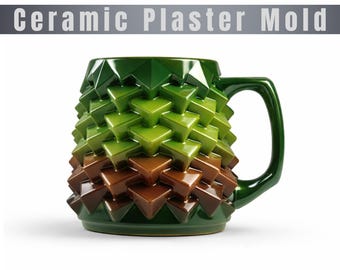 Archivos STL del molde para taza y asa con forma geométrica de piña (descarga digital) / Molde para colada en barbotina