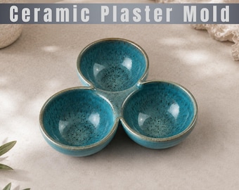 Triple Snack & Condiment Bowl Plaster Mold STL File | 3-Part Ceramic Serving Dish (Digital Download)